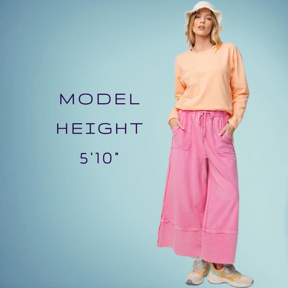 EASEL "Criss Cross" Mineral Washed Distressed Seams Cropped Pants Pockets Cotton - Picture 7 of 13